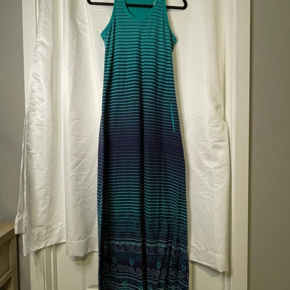 Athleta Striped Teal and Navy Maxi Dress​​​​​​